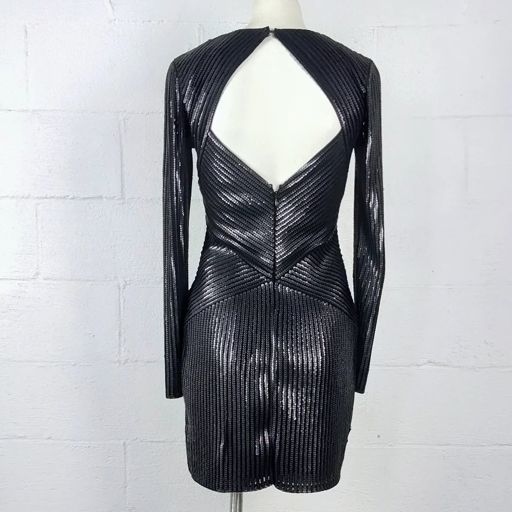 Express Black Sequin Long Sleeve Dress - Picture 3 of 7
